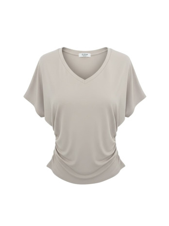 CAMISETA ESCOTE PICO ALGODÓN - BEIGE